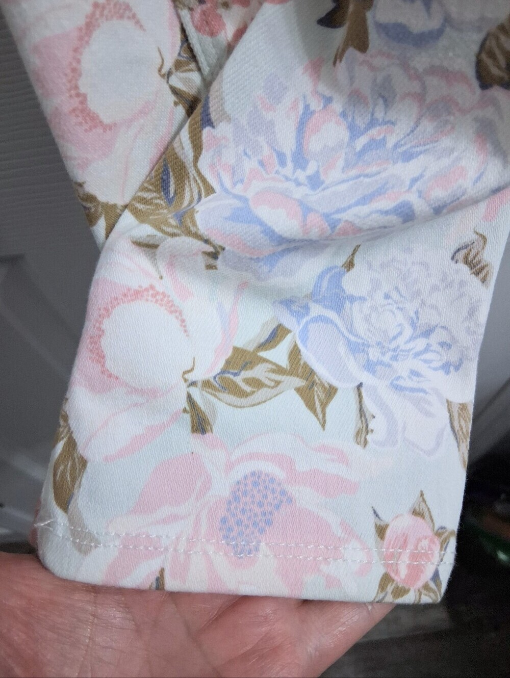 Mixit Floral Stretch Pants Pastel Flowers On White Pink Blue Botanical XL - Picture 11 of 16